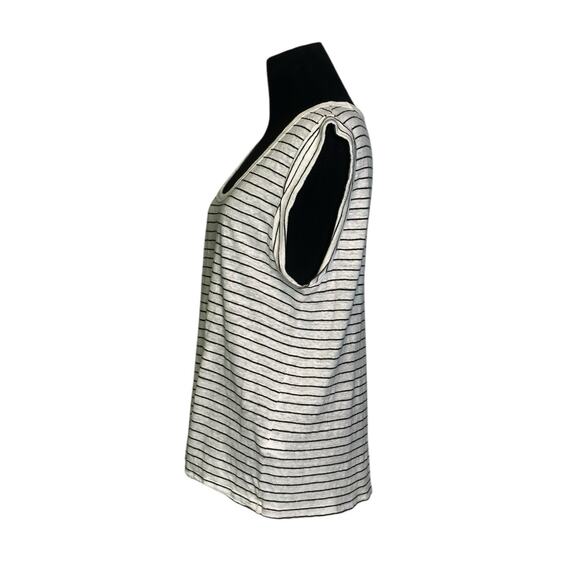 Banana Republic white black stripes linen cap sleeves top size Large - Picture 7 of 10